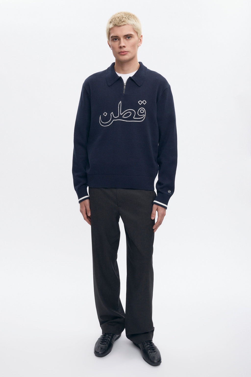 Embroidered Quarter Zip Sweater