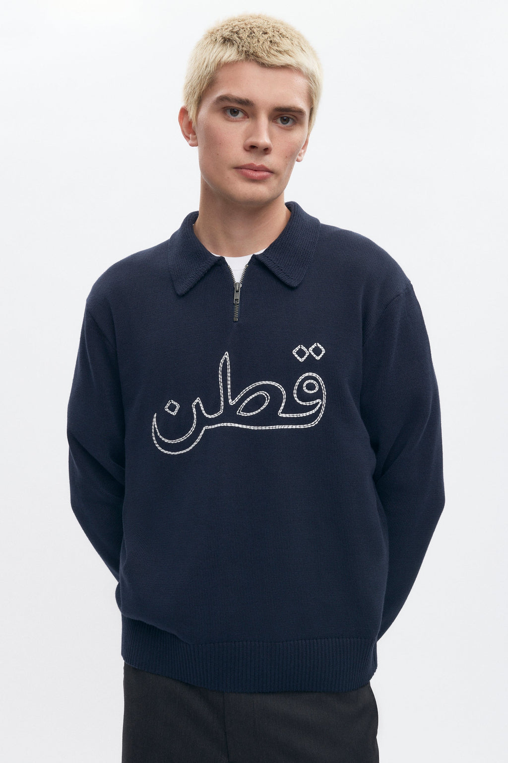 Embroidered Quarter Zip Sweater