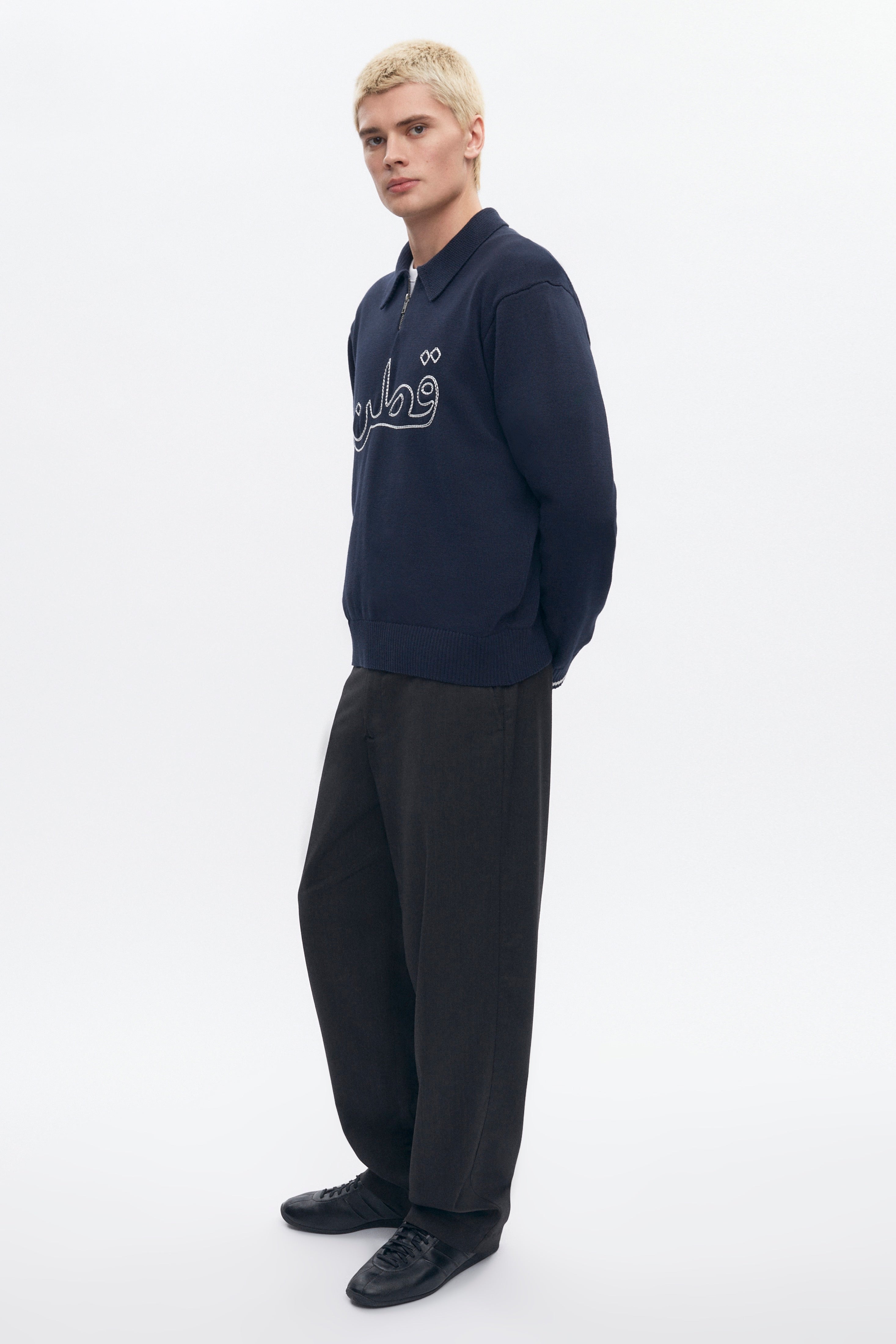 Embroidered Quarter Zip Sweater
