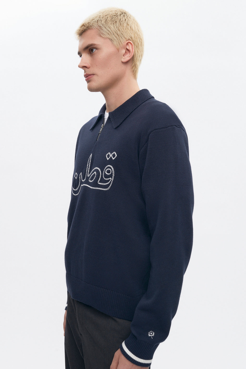 Embroidered Quarter Zip Sweater