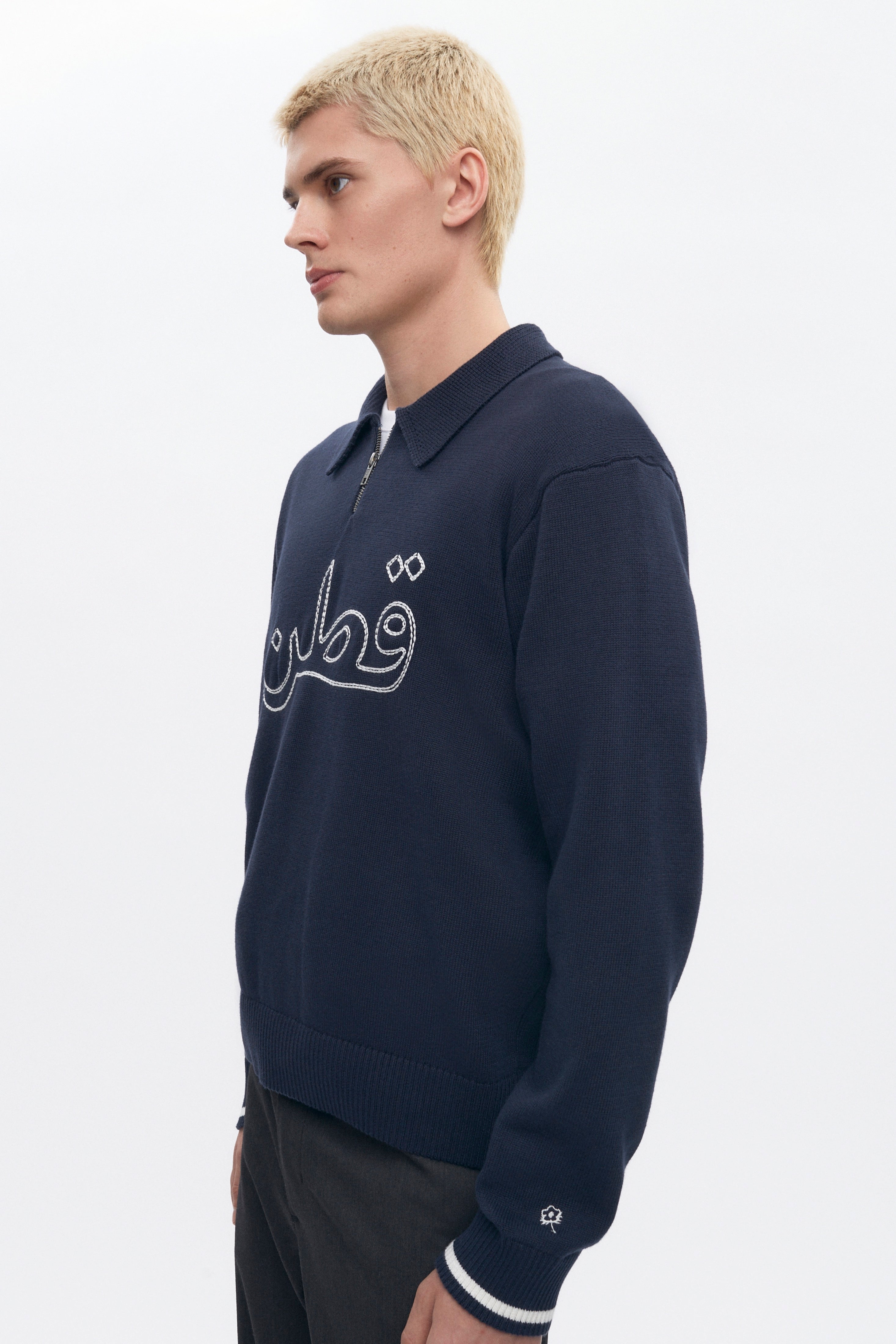 Embroidered Quarter Zip Sweater